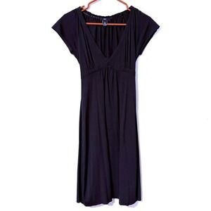 GAP Y2K Women's‎ Black Short Sleeve V Neck Empire Waist Knee-Length Dress Size S